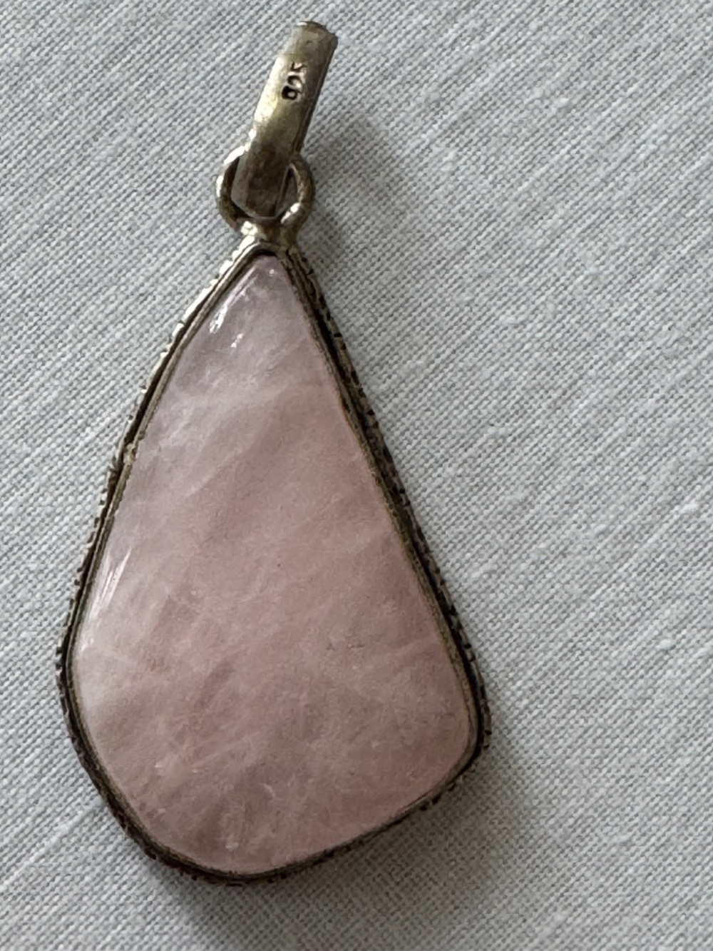 Large 925 Sterling Silver Rose Quartz Pendant 2" x 1"